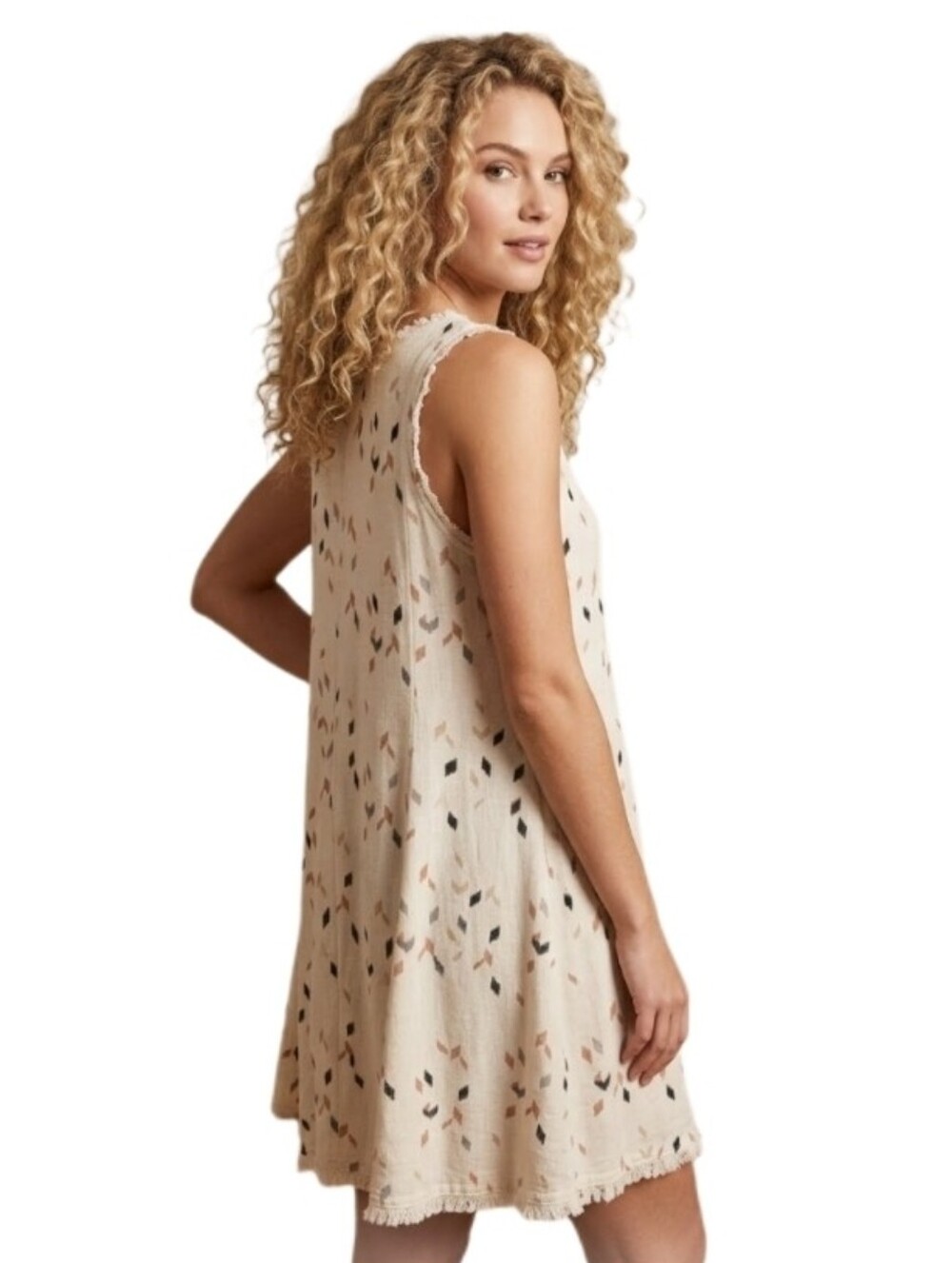 Altar'd State Dress Sleeveless Oversized Shift Geometric Pattern Cream Size M